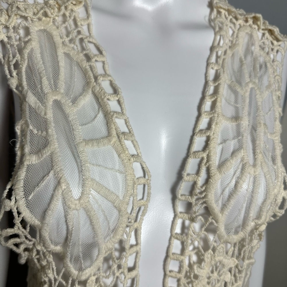 ODDY Cream Crochet Lace Duster Top Stretch Boho One Size - Picture 3 of 6